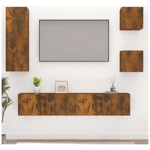 Set Di Mobili Porta Tv 5 Pz Rovere Fumo In Legno Multistrato - Foto 11