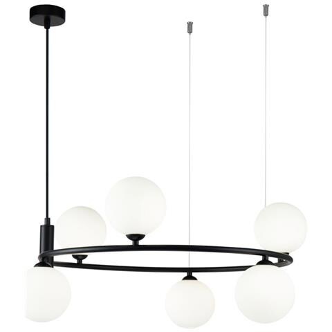 Lampadario Contemporaneo Ring Metallo Nero 6 Luci E Diffusori Bianchi - Foto 1