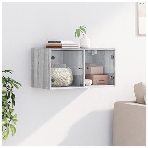 Mobile A Muro Con Ante In Vetro Grigio Sonoma 68,5x37x35 Cm - Foto 3