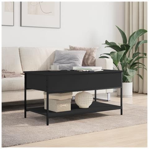 Tavolino Da Salotto Nero 100x50x50cm Legno Multistrato Metallo - Foto 3