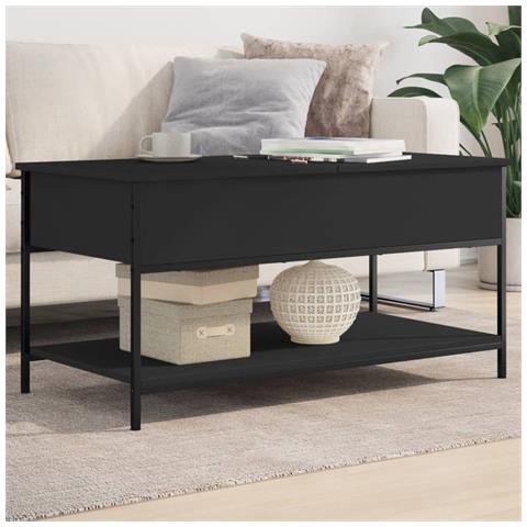 Tavolino Da Salotto Nero 100x50x50cm Legno Multistrato Metallo - Foto 1