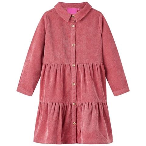 Abito Da Bambina Con Maniche Lunghe In Velluto A Coste Rosa Antico 92 - Foto 1
