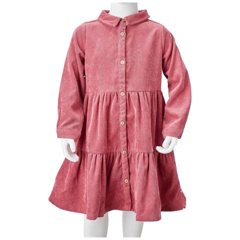 Abito Da Bambina Con Maniche Lunghe In Velluto A Coste Rosa Antico 92 - Foto 7