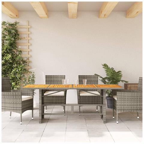 Tavolo Giardino Piano Legno Acacia Grigio 190x80x74 Polyrattan - Foto 3