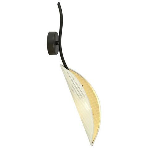 Lampada A Parete Lotus - Nero, Bianco, Oro - Acciaio Verniciato A Polvere, Tessuto - 12x51x12 Cm - Foto 1