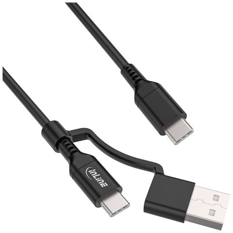 Cavo 2-in-1 USB-C + adattatore USB-A, USB 2.0, 100W, TPE, nero, 2m - Foto 1