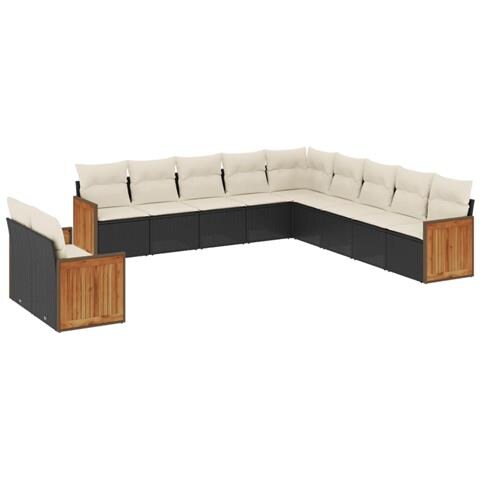 Set Divani Da Giardino 11 Pz Con Cuscini In Polyrattan Nero - Foto 2