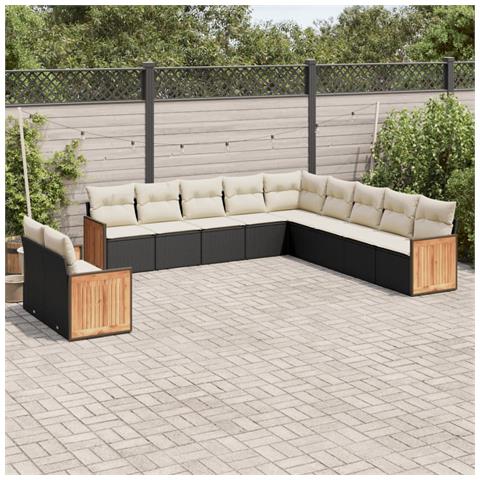 Set Divani Da Giardino 11 Pz Con Cuscini In Polyrattan Nero - Foto 1