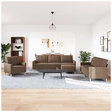 Set Di Divani 4 Pz Con Poggiapiedi Marrone In Tessuto - Foto 3