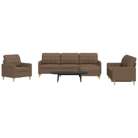 Set Di Divani 4 Pz Con Poggiapiedi Marrone In Tessuto - Foto 1