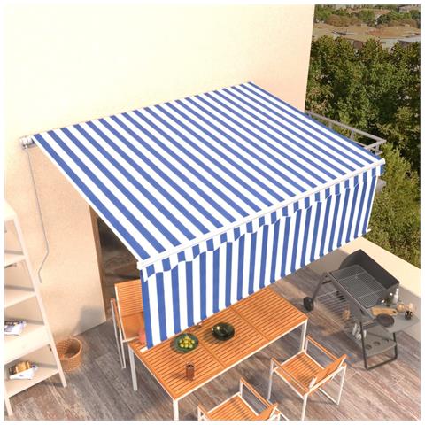 Tenda Sole Retrattile Manuale Con Parasole 4x3m Blu E Bianco - Foto 7