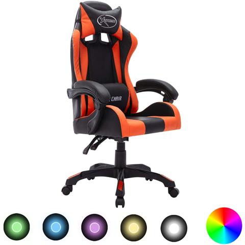 Sedia Da Gaming Con Luci A Led Rgb Arancione E Nera Similpelle - Foto 2