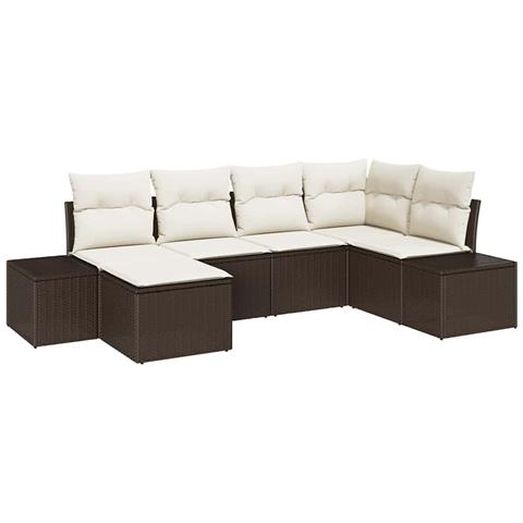 Set da Giardino 6 Pezzi con Cuscini in Polyrattan Marrone - Foto 1