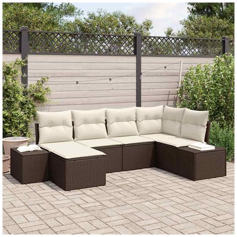 Set da Giardino 6 Pezzi con Cuscini in Polyrattan Marrone - Foto 2