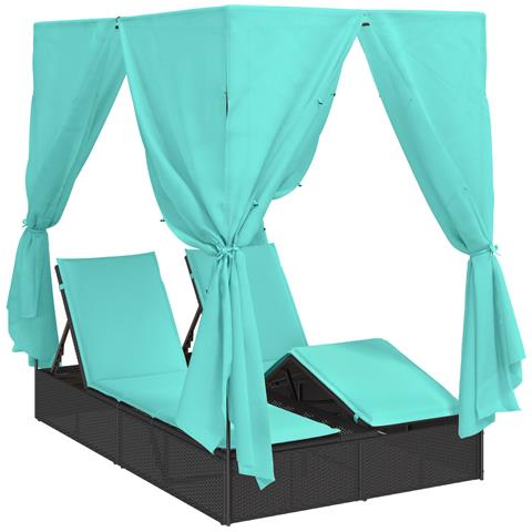 Lettino Prendisole Doppio Set di 2 Nero e Turchese - Foto 1