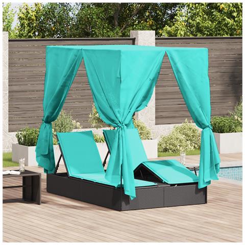 Lettino Prendisole Doppio Set di 2 Nero e Turchese - Foto 2