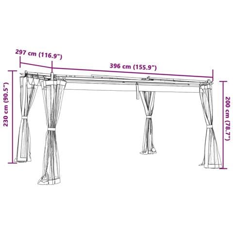 Gazebo con Pareti in Rete Crema 4x3 m in Acciaio - Foto 9
