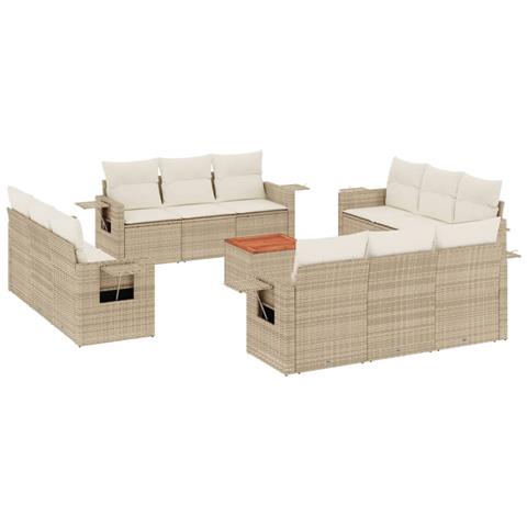 Set Divano da Giardino 13 pz con Cuscini Beige in Polyrattan - Foto 1