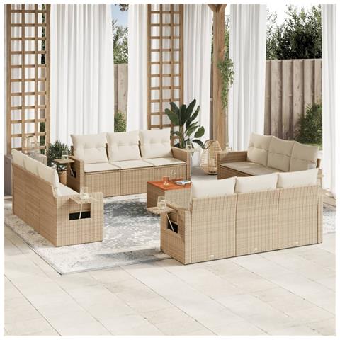 Set Divano da Giardino 13 pz con Cuscini Beige in Polyrattan - Foto 2