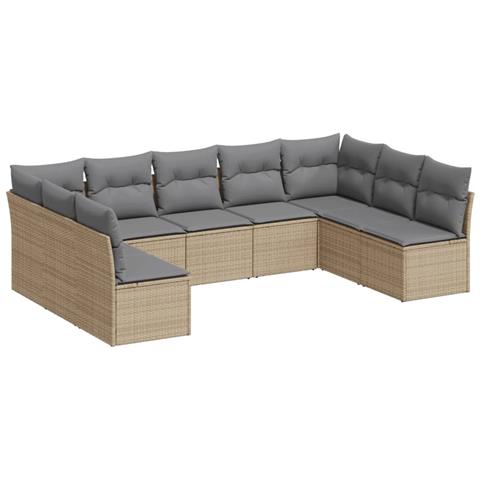 Set Divano da Giardino 9 pz con Cuscini Beige in Polyrattan - Foto 1