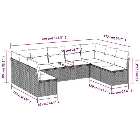 Set Divano da Giardino 9 pz con Cuscini Beige in Polyrattan - Foto 3