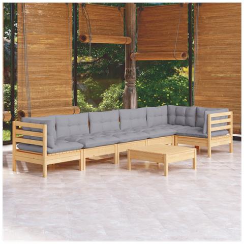 Set Divani da Giardino 7 pz con Cuscini Grigi Massello di Pino - Foto 2