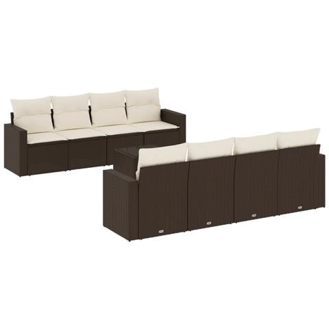 Set Divani da Giardino 9pz con Cuscini Marrone in Polyrattan - Foto 1