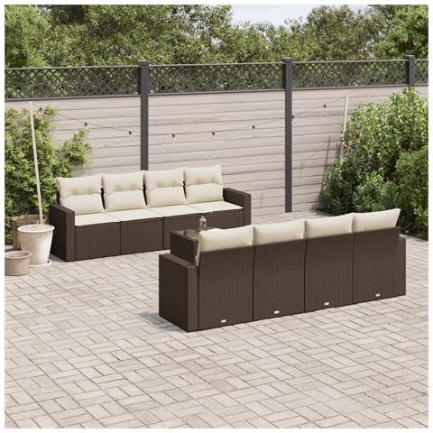 Set Divani da Giardino 9pz con Cuscini Marrone in Polyrattan - Foto 2