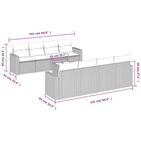 Set Divani da Giardino 9pz con Cuscini Marrone in Polyrattan - Foto 3