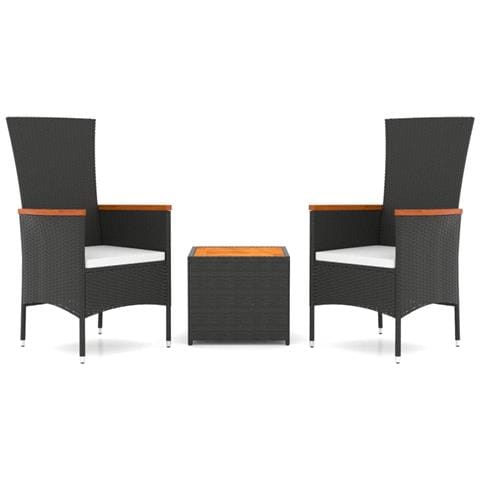 Set Mobili Giardino 3pz Nero Polyrattan e Legno Massello Acacia - Foto 1