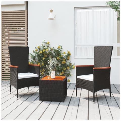 Set Mobili Giardino 3pz Nero Polyrattan e Legno Massello Acacia - Foto 2