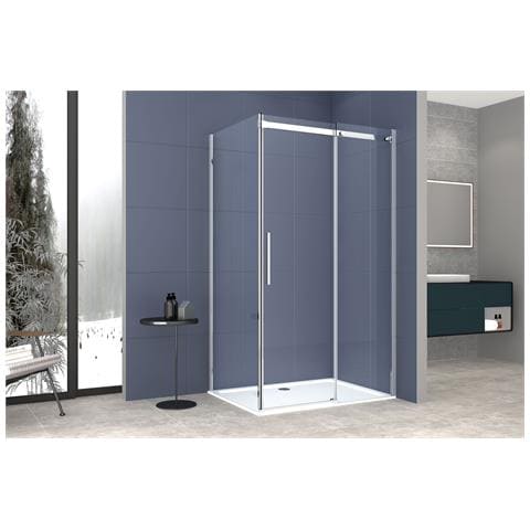 Box Doccia 2 Lati 100x120 Cm Senza Telaio H200 Cm Da 8mm: Lato Fisso + Porta Scorrevole Fiore Satinato - Foto 1