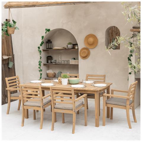 Set Di Mobili Da Giardino Allungabili 180/240cm Padar In Legno Di Acacia 8 Posti - Cuscini Sabbia - Foto 8