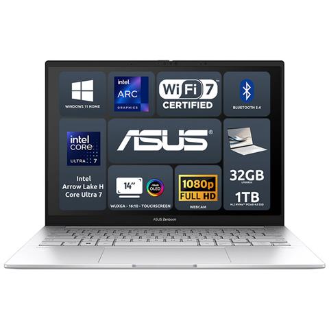 Asus Notebook Zenbook 14 Oled Ux3405ca-ql264w Intel Arrow Lake H Core Ultra 7 32gb Intel Arc Graphics Ssd 1tb 14” Wuxga Touchscreen Win11 Tastiera Retroilluminata - Foto 1