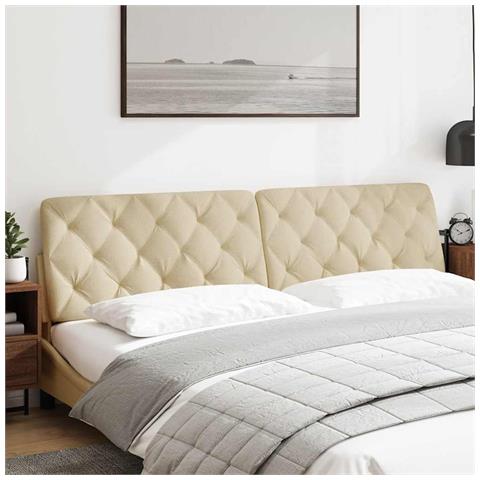 Cuscino Testiera Crema 200 cm in Tessuto - Foto 2