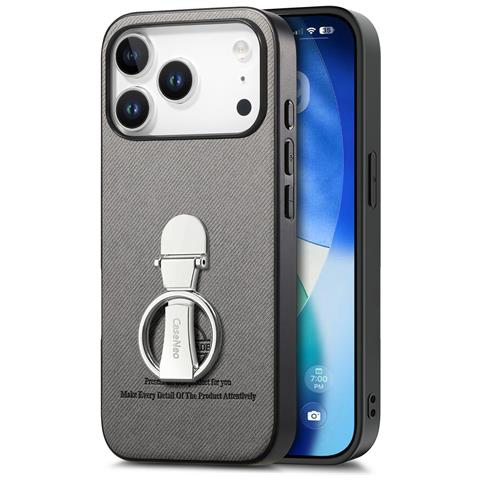 Custodia Grigia In Pelle Pu Compatibile Con Iphone 17 Con Anello Rotante A 360° - Foto 1