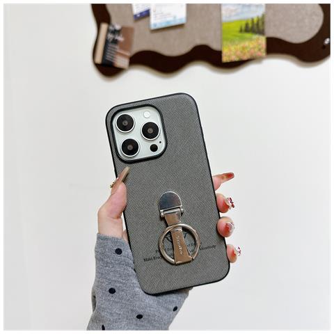 Custodia Grigia In Pelle Pu Compatibile Con Iphone 17 Con Anello Rotante A 360° - Foto 5