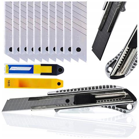 Set Taglierino Per Carta Da Parati Con Lame Di Ricambio - Corpo In Alluminio, Lama 18 Mm, Ergonomico | Lame In Acciaio, 10 Pezzi - Foto 1