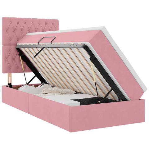 Letto con contenitore e materasso Rosa 90 x 200 cm Velluto - Foto 1
