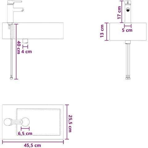 Lavabo da bagno Nero Opaco 45,5 x 25,5 x 13 cm Metallo - Foto 8