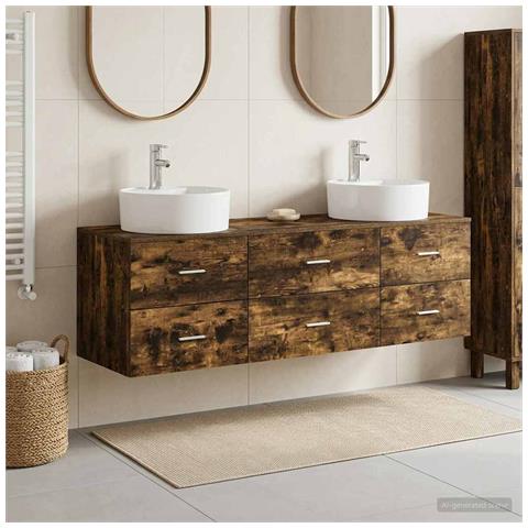 Set di Armadi da Bagno 3 pz Rovere Fumo 62,5 x 44,5 x 50 cm - Foto 2