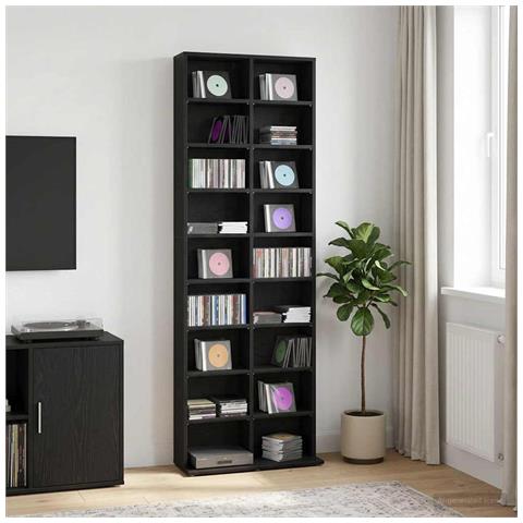 Mobile per CD Rovere Nero 65 x 23,5 x 175 cm - Foto 2