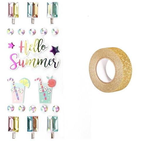 22 Adesivi In 3d Ciao Estate + Washi Tape Dorato 5 M - Foto 2