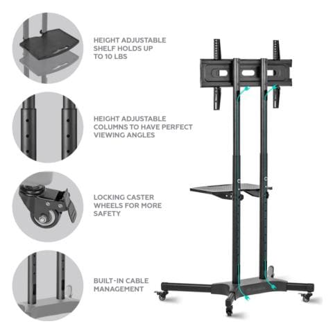 Supporto Tv Carrello Tv Da Pavimento Con Ruote Porta Robusto Per 32 A 65 Pollici Lcd Led - Mobile Porta Tv Con Peso Max. 45.5 Kg E Vesa 200 X 200-600 X 400 - Ts1351 - Foto 2