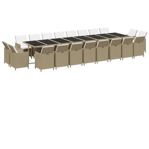 Set Da Pranzo Per Giardino 21pz Con Cuscini In Polyrattan Beige - Foto 2