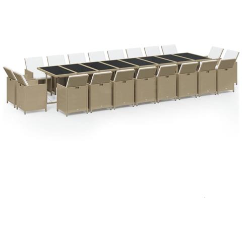 Set Da Pranzo Per Giardino 21pz Con Cuscini In Polyrattan Beige - Foto 1