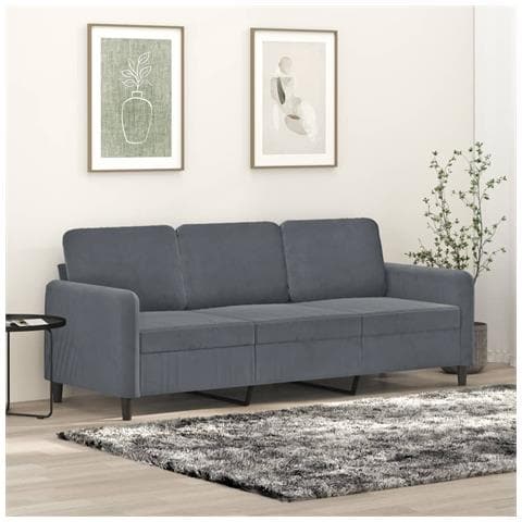 Divano A 3 Posti Grigio Scuro 180 Cm In Velluto - Foto 1