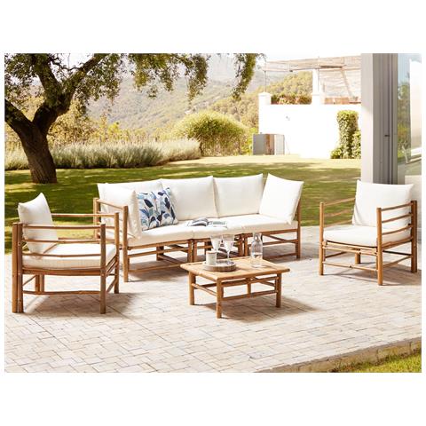 Set Da Giardino Con Tavolo 5 Posti Cerreto Legno Di Bambù Bianco Sporco - Foto 1
