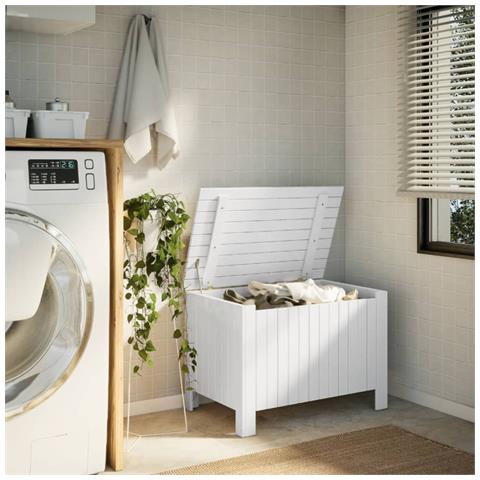 Contenitore Con Coperchio Rana Bianco 80x49x54 Cm Massello Pino - Foto 3