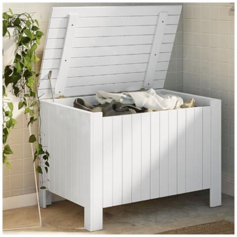 Contenitore Con Coperchio Rana Bianco 80x49x54 Cm Massello Pino - Foto 1